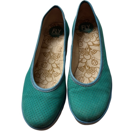 Fly London Shoes Blue Green Suede Slip on Platform Size 41 US 10 - 10 1/2 - Picture 4 of 11